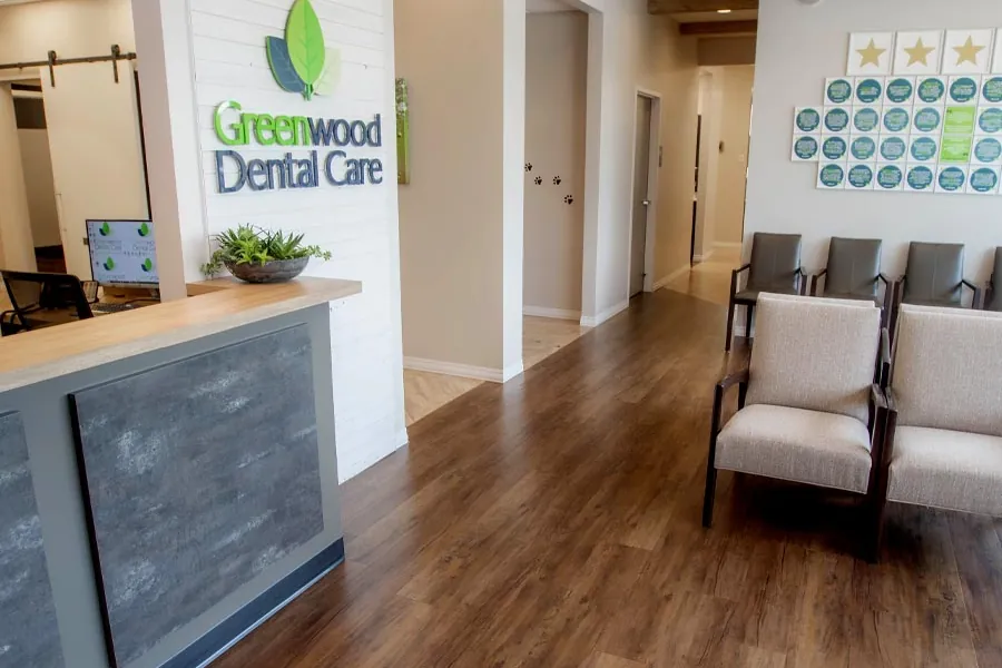 Greenwood Dental Care reception desk and waiting area in the Waukegan office